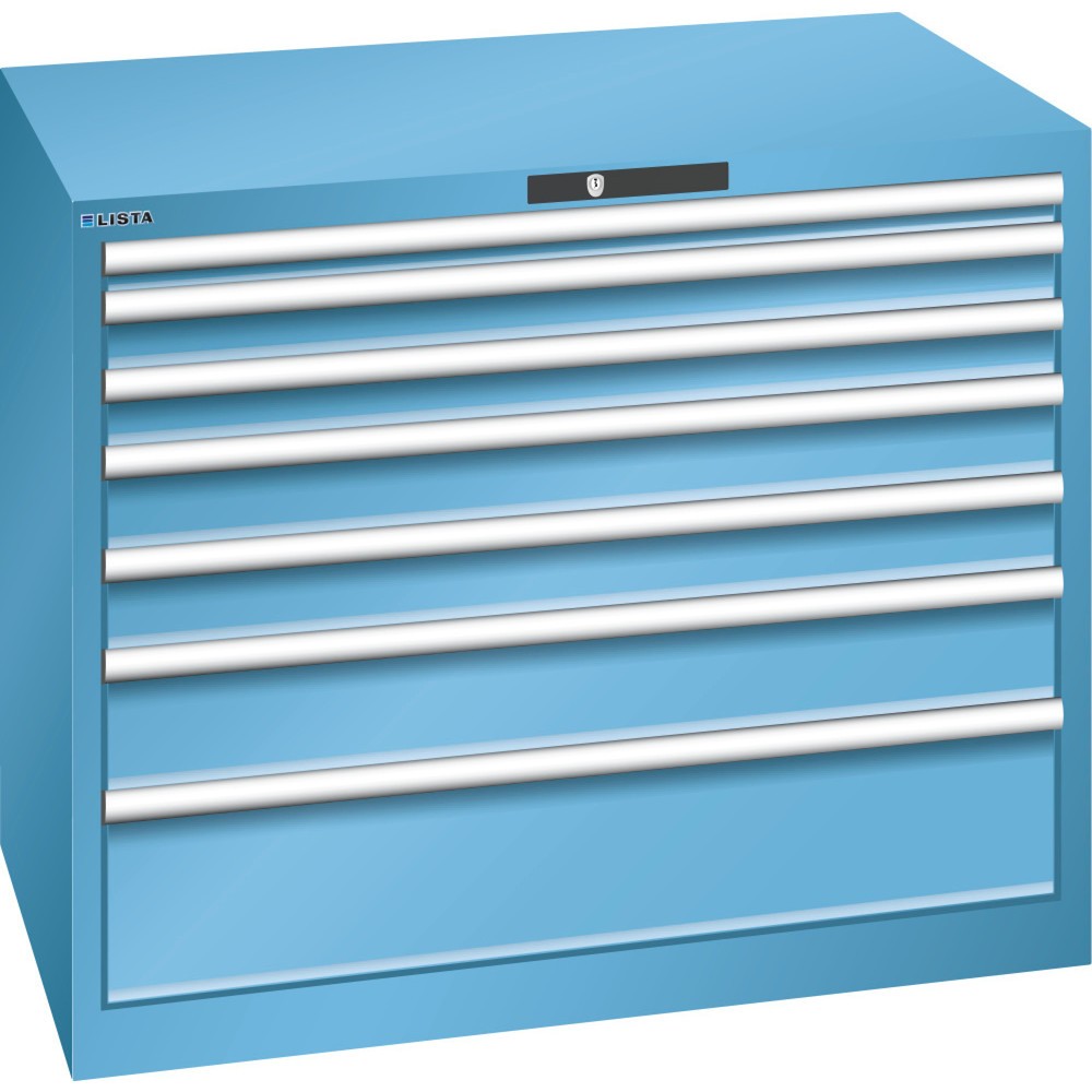 Immagine del prodotto: LISTA Cassettiera per carichi pesanti 54x36E, (LxPxH) 1023x725x850mm, 7 cassetti portata 200 kg, celeste, KEY Lock
