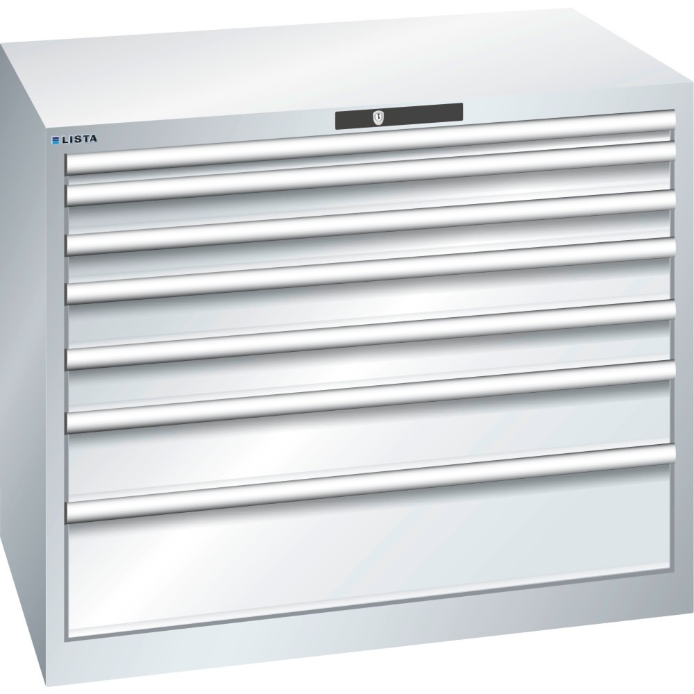 Immagine del prodotto: LISTA Cassettiera 54x36E, (LxPxH) 1023x725x850mm, 7 cassetti, altezze frontali 50-200mm, grigio chiaro, CODE Lock