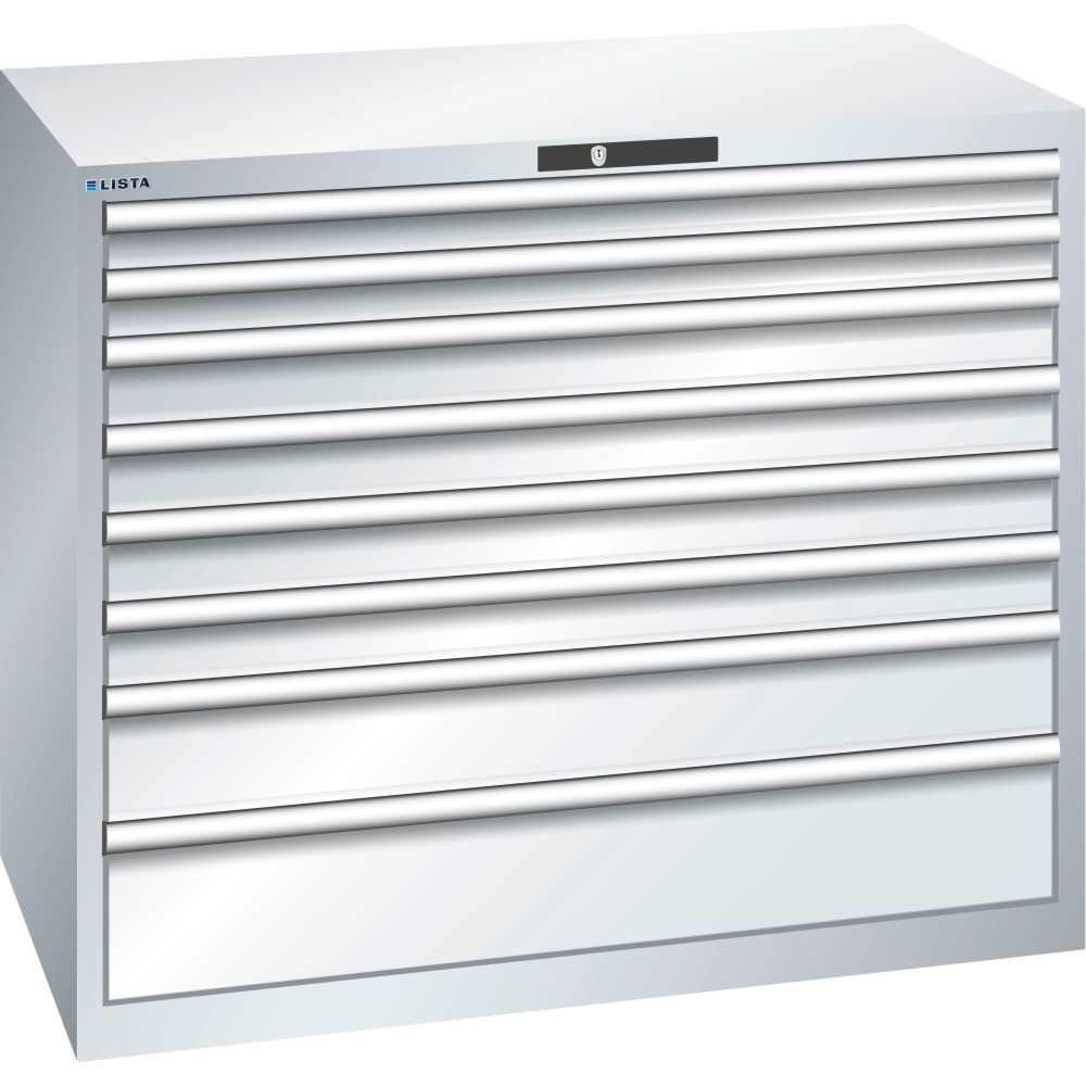 Immagine del prodotto: LISTA Cassettiera 64x36E, (LxPxH) 1193x725x1000mm, 8 cassetti, altezze frontali 75-200mm, grigio chiaro, KEY Lock