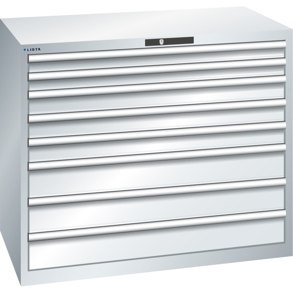Immagine del prodotto: LISTA Cassettiera per carichi pesanti 64x36E, (LxPxH) 1193x725x1000mm, 8 cassetti portata 200 kg, grigio chiaro, KEY Lock