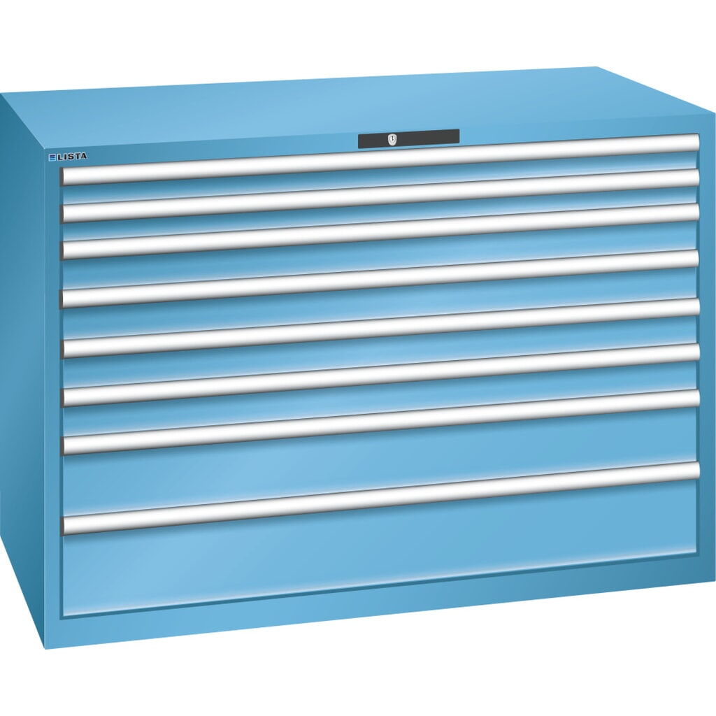 LISTA Cassettiera 78x36E, (LxPxH) 1431x725x1000mm, 8 cassetti, altezze frontali 75-200mm, celeste, KEY Lock Immagine del prodotto: LISTA Cassettiera 78x36E, (LxPxH) 1431x725x1000mm, 8 cassetti, altezze frontali 75-200mm, celeste, KEY Lock