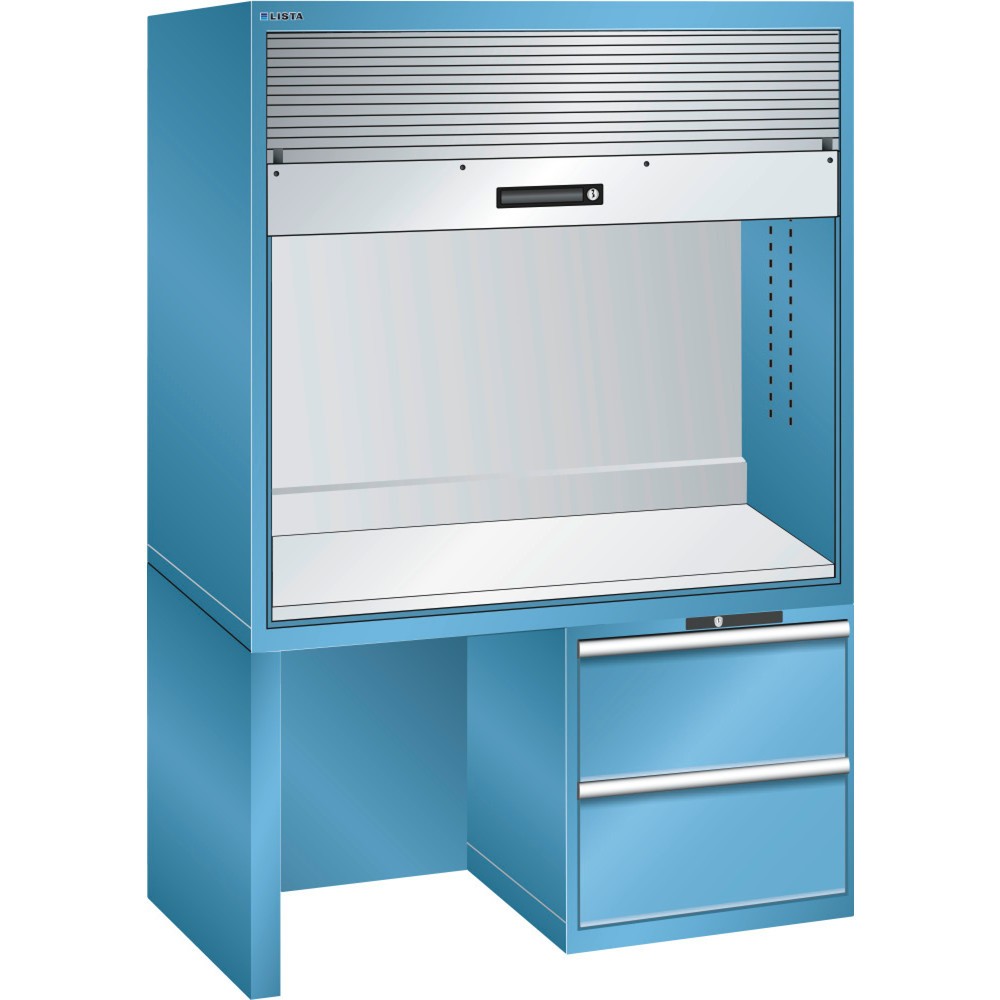 Immagine del prodotto: LISTA Postazione per controllo qualità 2x36x36E, (LxPxH) 1434x725x1900mm, 2 cassetti, senza ciabatta, celeste