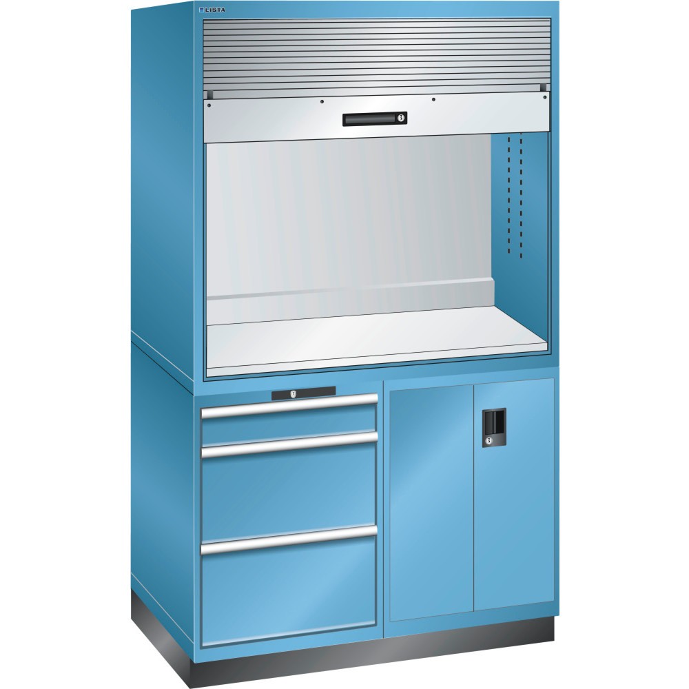 Immagine del prodotto: LISTA Postazione per controllo qualità 2x36x36E, (LxPxH) 1434x725x2100mm, 3 cassetti, senza ciabatta, celeste