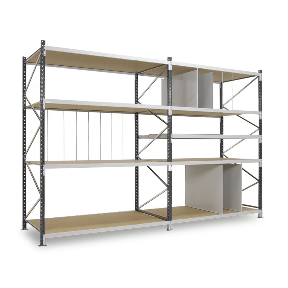 Immagine del prodotto: ManOrga Scaffalatura a campata larga, con pannelli di truciolato, campata base, grigio grafite/grigio chiaro, HxLxP 2.500 x 2.000 x 600 mm