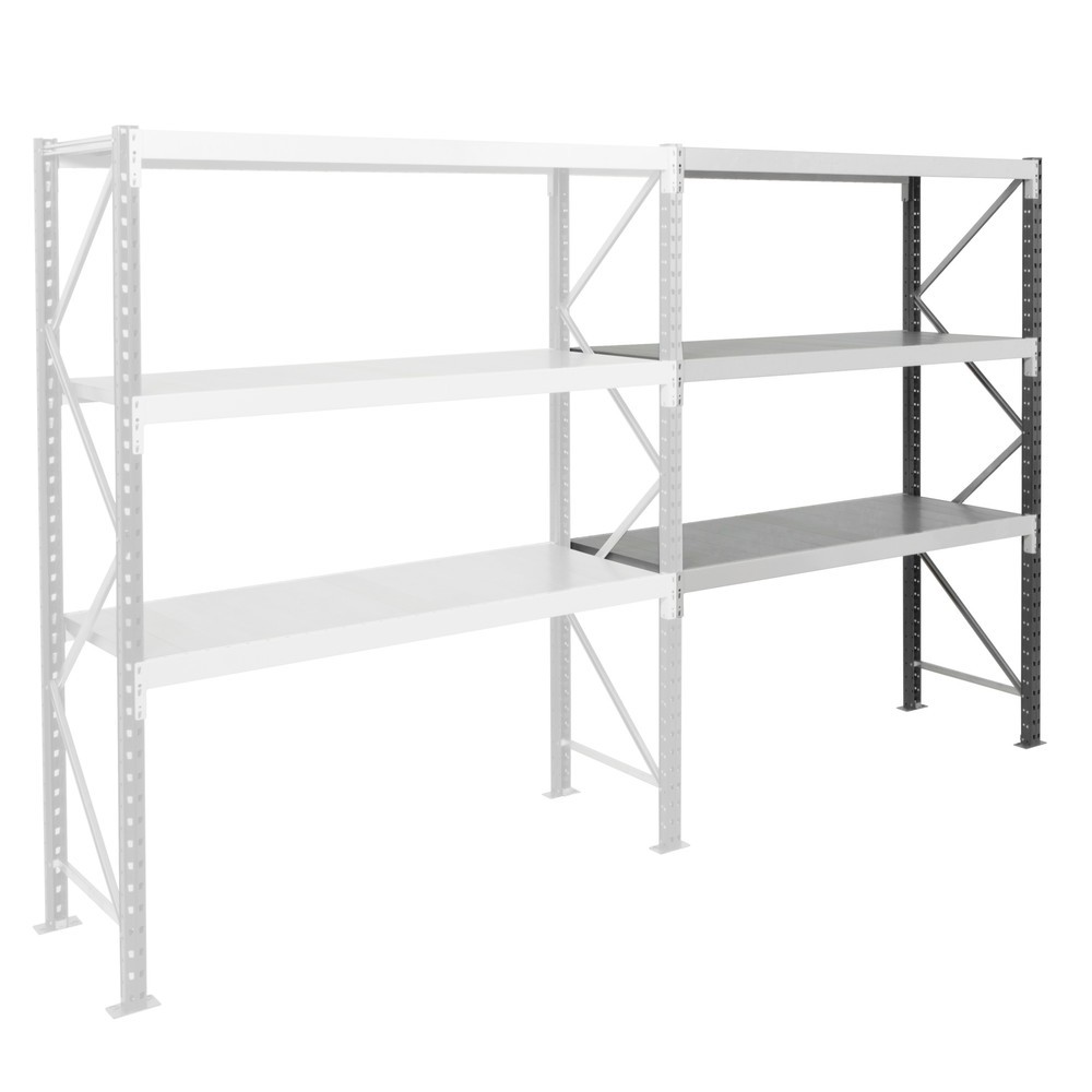 Immagine del prodotto: ManOrga Scaffalatura a campata larga, con pianetti in acciaio, campata aggiuntiva, grigio grafite/grigio chiaro, HxLxP 2.000 x 1.250 x 600 mm