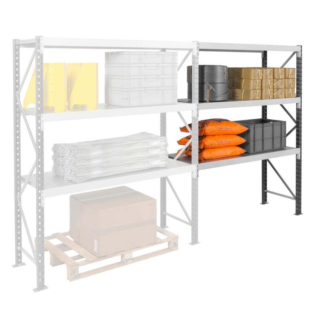 Immagine del prodotto n. 3: ManOrga Scaffalatura a campata larga, con pianetti in acciaio, campata aggiuntiva, grigio grafite/grigio chiaro, HxLxP 2.000 x 1.250 x 600 mm