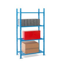 Scaffalatura a ripiani, campata base, con pianetti in acciaio, portata massima per ripiano 500 kg