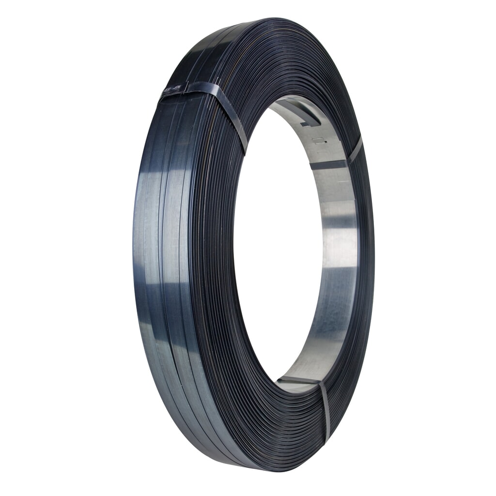 Nastro di imballaggio in acciaio bluato + cerato, 12,7 x 0,5 mm, avvolgimento confezione Immagine del prodotto: Nastro di imballaggio in acciaio bluato + cerato, 12,7 x 0,5 mm, avvolgimento confezione