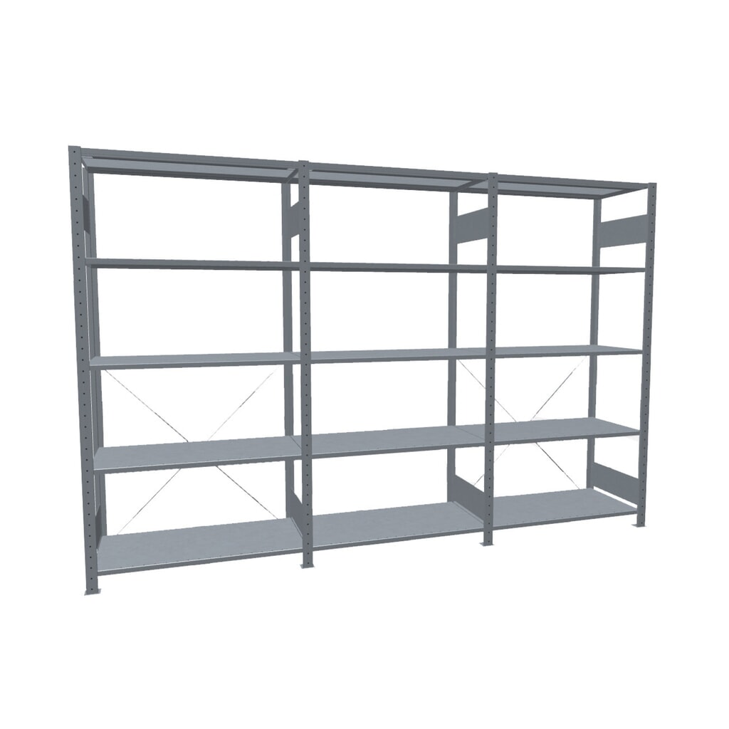 Immagine del prodotto: Scaffalatura completa SCHULTE zincata con 15 fondi in lamiera d'acciaio, portata per piano di 150 kg, AxLxP 2.000 x 3.072 x 536 mm