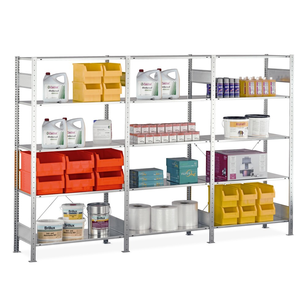 Immagine del prodotto: Scaffalatura completa SCHULTE zincata con 15 fondi in lamiera d'acciaio, portata per piano di 150 kg, AxLxP 2.000 x 3.072 x 336 mm