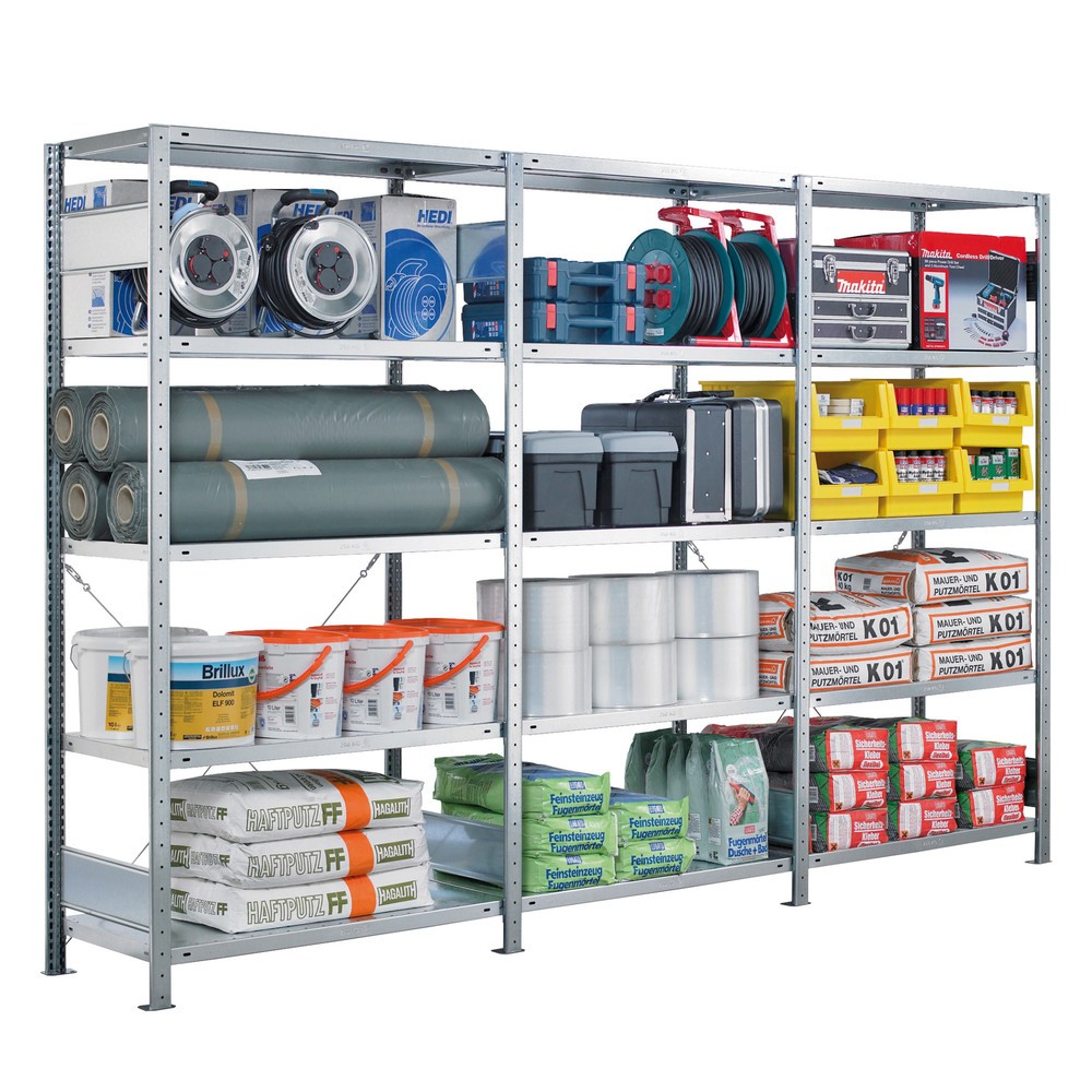 Immagine del prodotto: Pacchetto completo di scaffalature zincate SCHULTE, portata per piano di 330 kg, AxLxP 2.000 x 3.072 x 336 mm