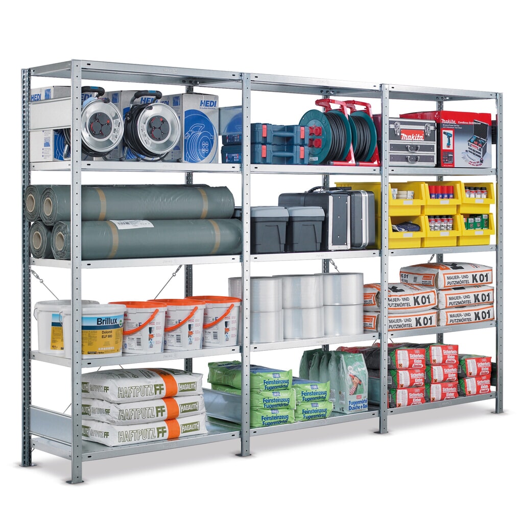 Immagine del prodotto: Pacchetto completo di scaffalature zincate SCHULTE, portata per piano di 330 kg, AxLxP 2.000 x 3.072 x 336 mm