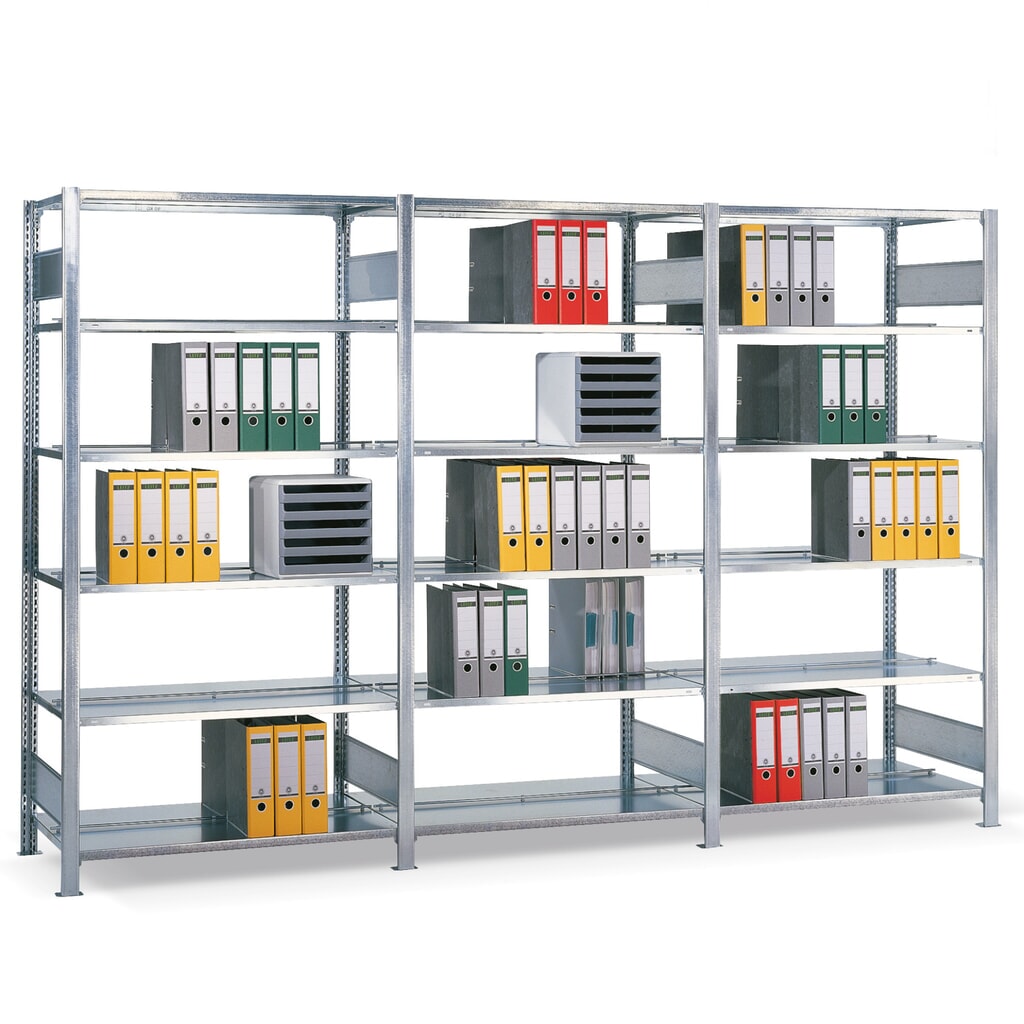 Immagine del prodotto: Pacchetto completo per scaffalatura per documenti SCHULTE, bifronte, portata per piano 150 kg, HxLxP 2.000 x 3.000 x 600 mm, zincata