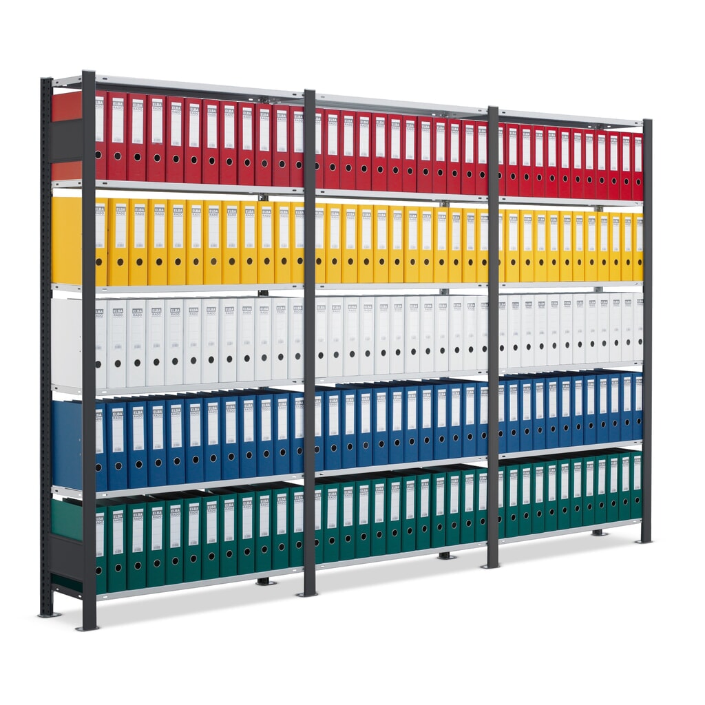 Pacchetto completo per scaffalatura per documenti SCHULTE, monofronte, portata per piano 85 kg, HxLxP 2.000 x 3.000 x 300 mm, nero Immagine del prodotto: Pacchetto completo per scaffalatura per documenti SCHULTE, monofronte, portata per piano 85 kg, HxLxP 2.000 x 3.000 x 300 mm, nero