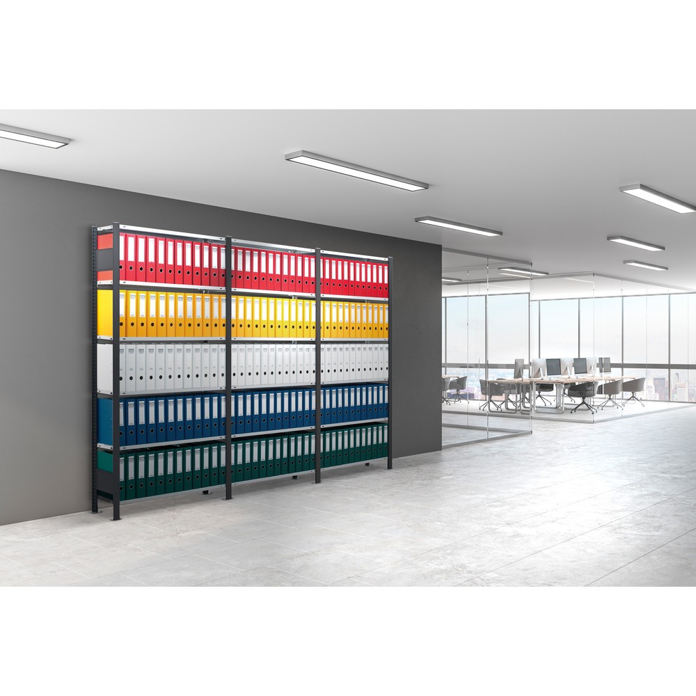 Immagine del prodotto n. 4: Pacchetto completo per scaffalatura per documenti SCHULTE, monofronte, portata per piano 85 kg, HxLxP 2.000 x 3.000 x 300 mm, nero
