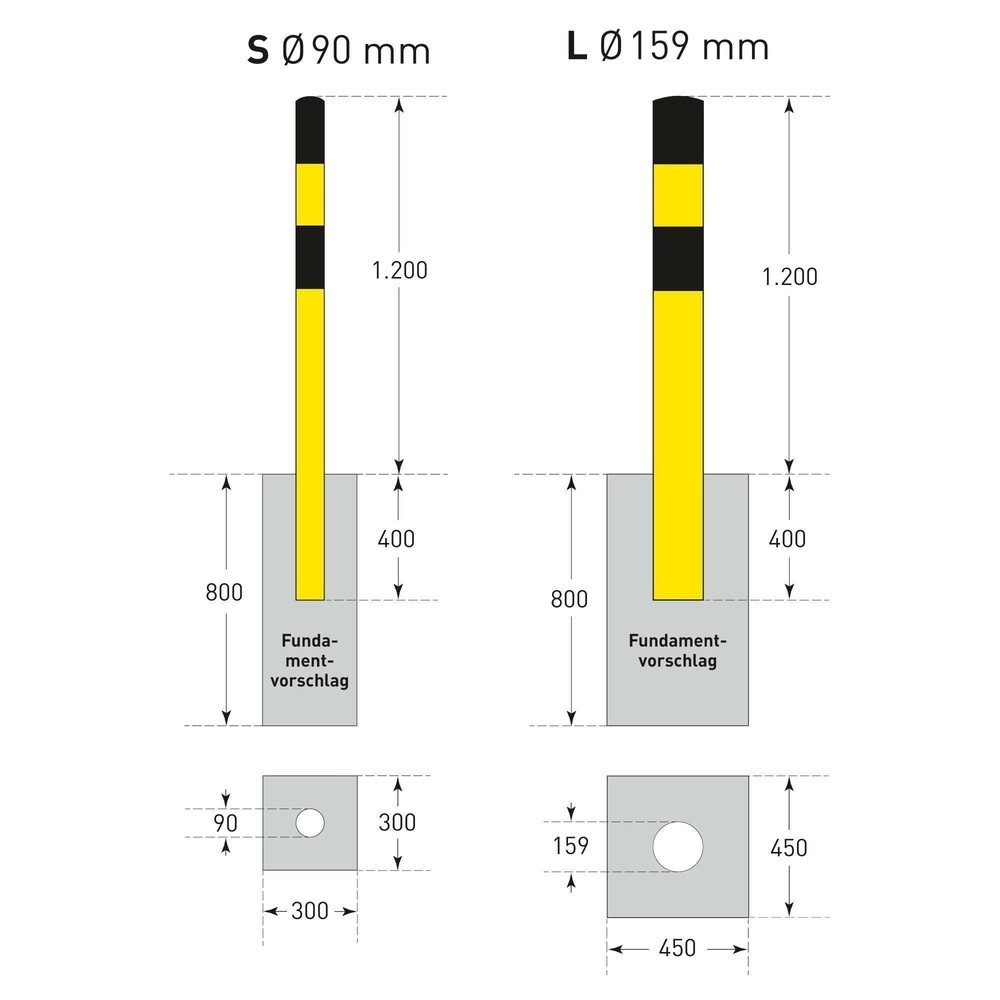Immagine del prodotto n. 5: Paletto anticollisione MORAVIA, da ancorare al suolo, per esterni, altezza 1.600 mm, Ø 90 mm