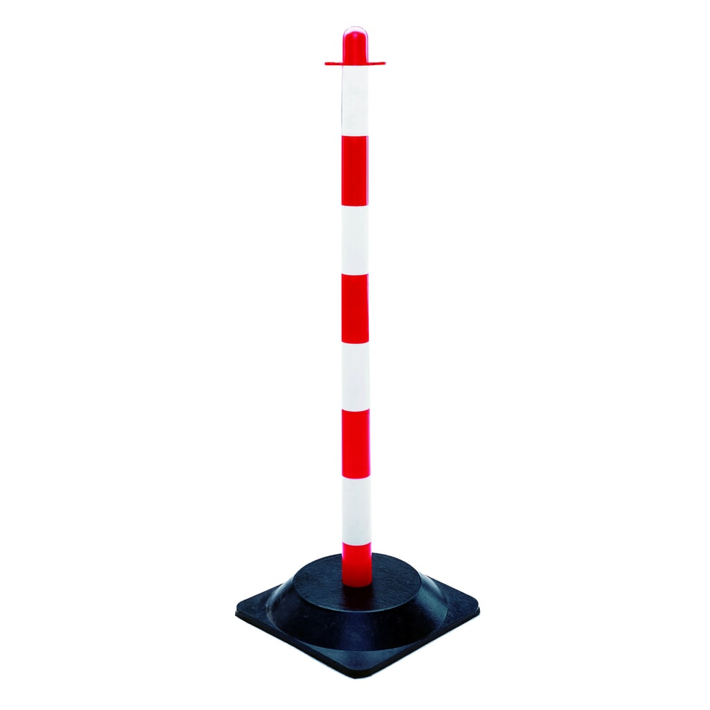 Paletto con catena singolo, piedino in gomma dura (quadrato), rosso/bianco Immagine del prodotto: Paletto con catena singolo, piedino in gomma dura (quadrato), rosso/bianco