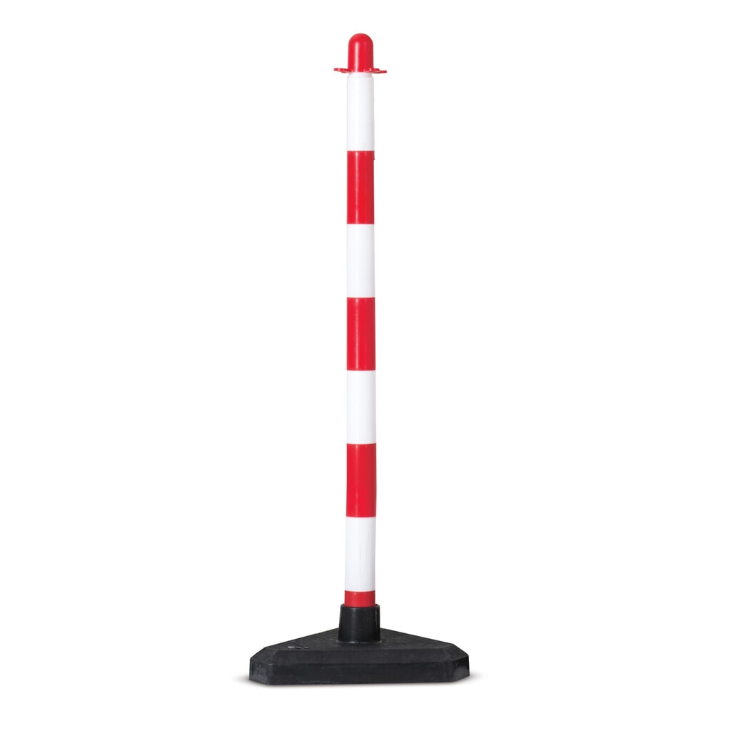 Immagine del prodotto: Paletto per catena singolo, piede in materiale plastico (triangolare), rosso/bianco