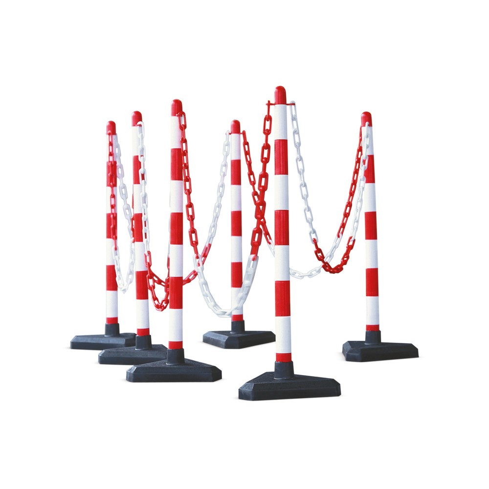Immagine del prodotto n. 1: Set di paletti per catena, piedino in gomma dura (triangolare), rosso/bianco