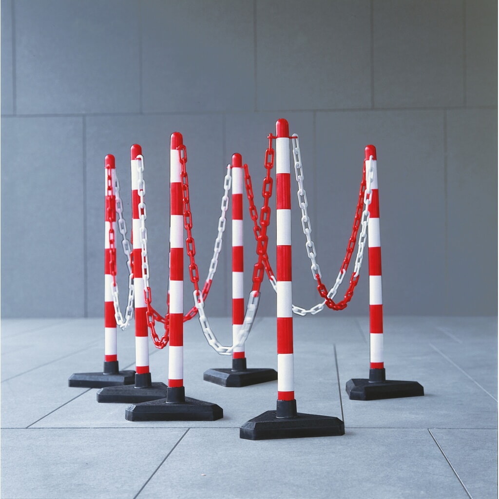 Immagine del prodotto n. 5: Set di paletti per catena, piedino in gomma dura (triangolare), rosso/bianco