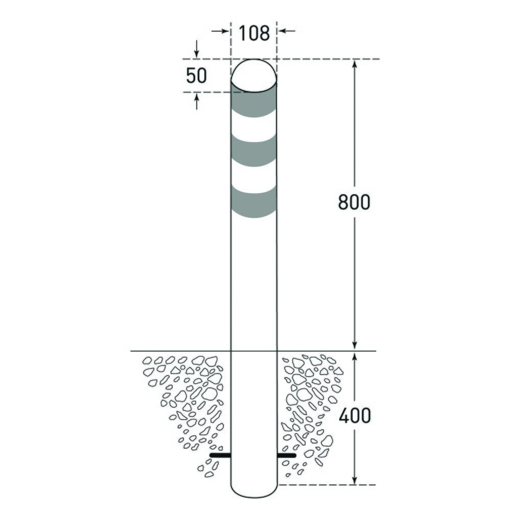 Immagine del prodotto n. 2: Dissuasore di protezione per stazioni di ricarica II, Ø 108 mm, altezza 800 mm, per fissaggio in calcestruzzo, acciaio, plastificato, anelli riflettenti blu