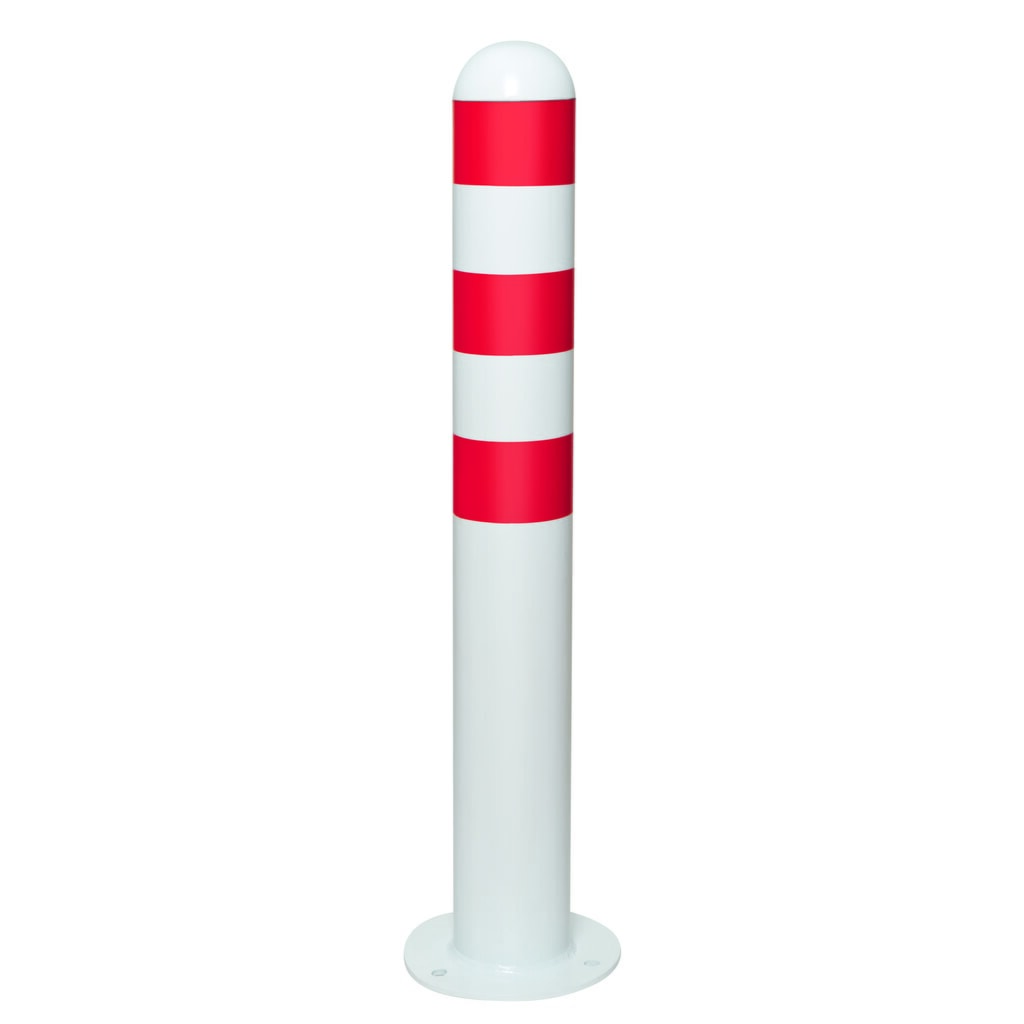 Immagine del prodotto: Paletto protettivo per colonne di ricarica II, Ø 108 mm, altezza 800 mm, da tassellare, acciaio, rivestito in plastica, anelli rossi riflettenti
