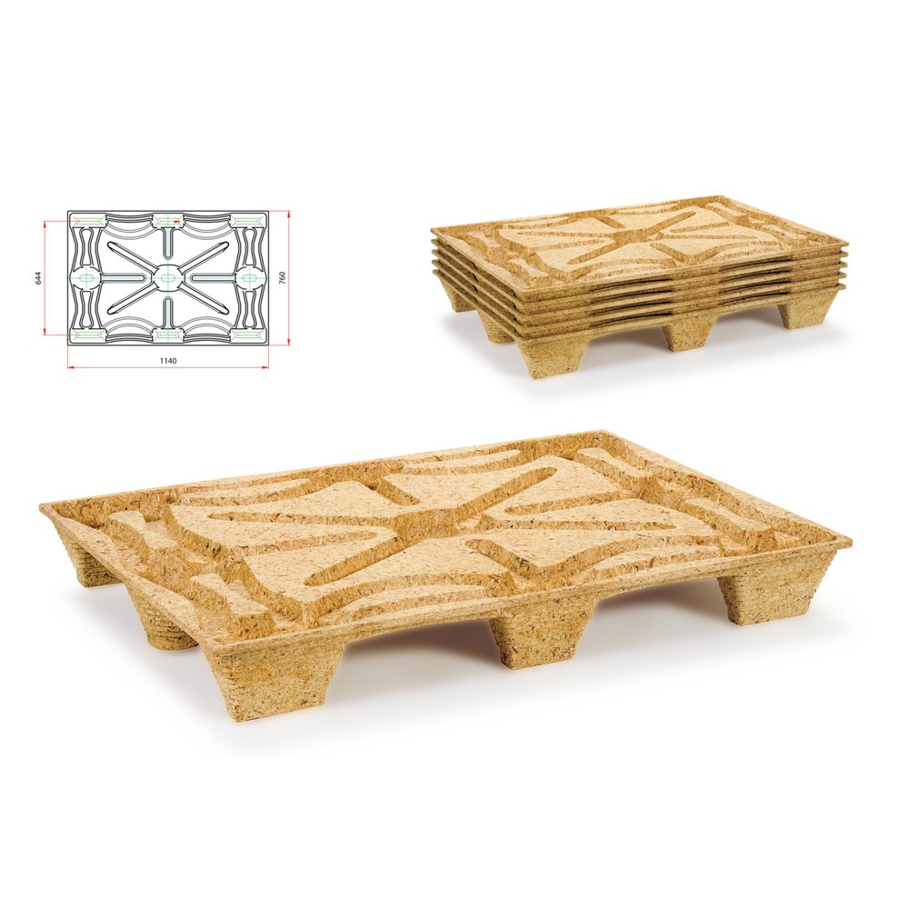 Immagine del prodotto n. 2: pallet in legno pressato, formato contenitore, LxP 760 x 1.140 mm, din. tk 900 kg, 9 piedi