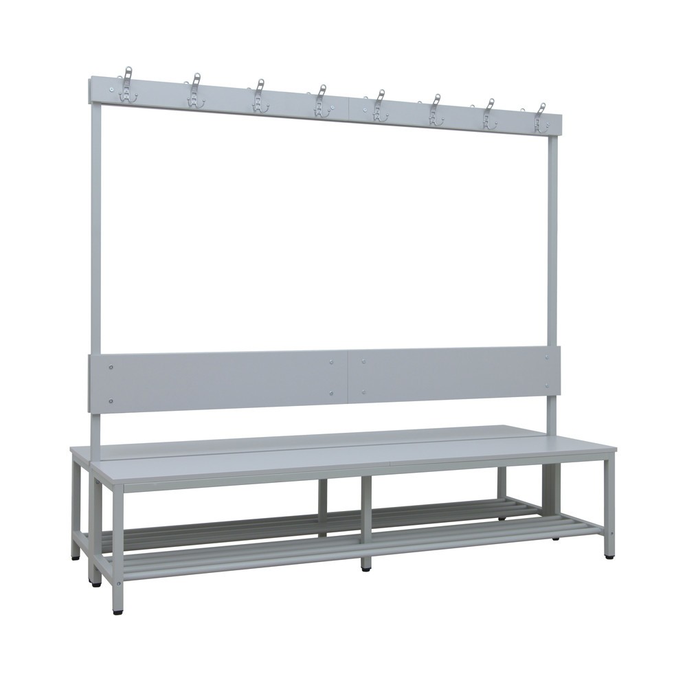 Immagine del prodotto n. 1: Panca da spogliatoio HEMMDAL HUB-1, a 2 lati, con barra ganci e scarpiera, lunghezza 2.000 mm