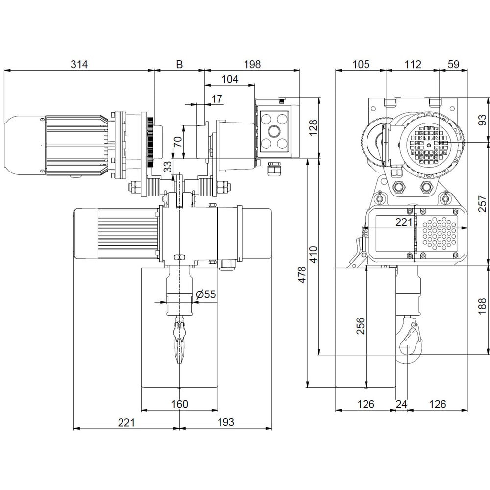 Immagine del prodotto n. 7: Paranco elettrico LIFTKET S-Line con carrello elettrico, portata 125 kg, 8/2 m/min
