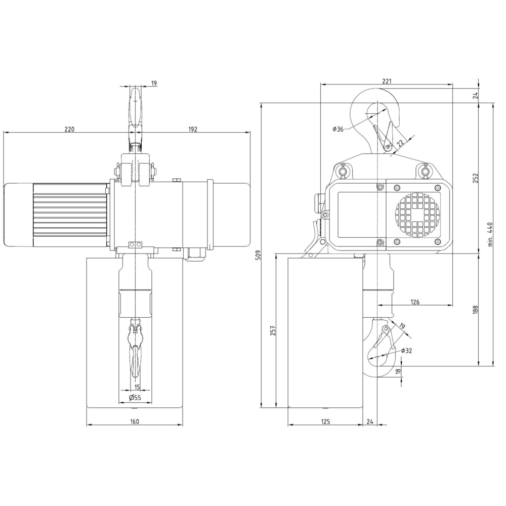 Immagine del prodotto n. 6: Paranco elettrico LIFTKET S-Line con gancio di sospensione, portata 250 kg, 8/2 m/min
