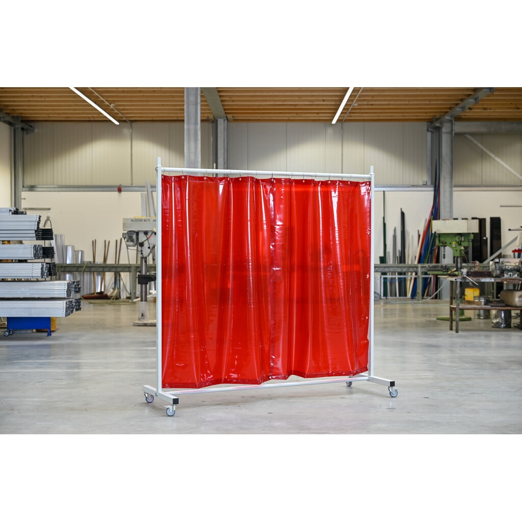 Immagine del prodotto n. 2: Parete di protezione mobile con bracci oscillanti, conforme alla norma ISO EN 25980 (EN 1598), 1 pezzi, pannello di 0,4 mm, rosso/trasparente