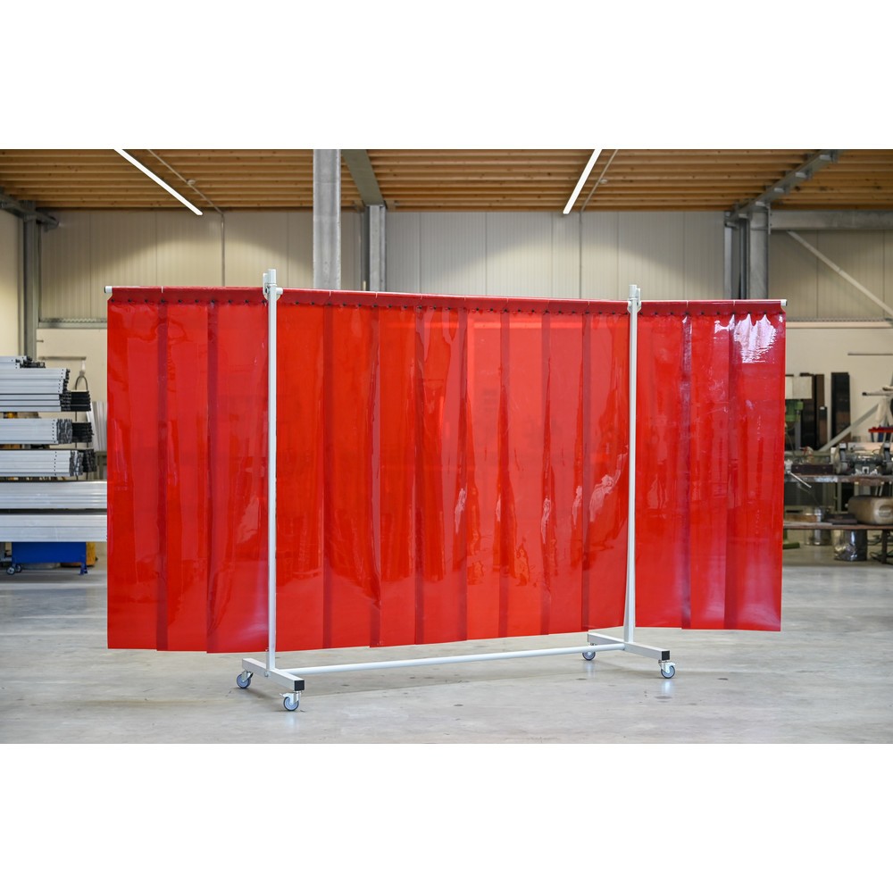 Immagine del prodotto n. 2: Parete di protezione mobile con bracci oscillanti, conforme alla norma ISO EN 25980 (EN 1598), 3 pezzi, lamelle di 2 mm, rosso/trasparente