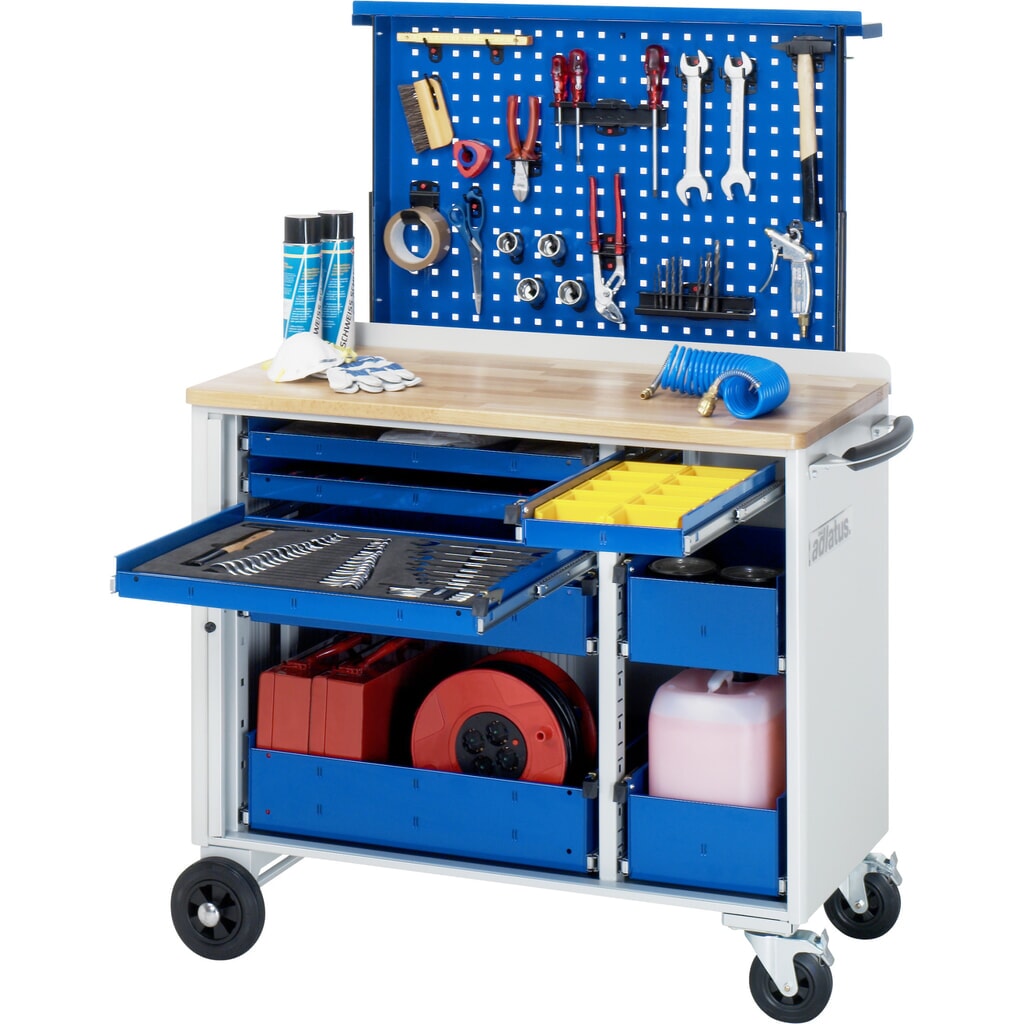 Parete perforata RAU per carrello portautensili, piano di lavoro in faggio Immagine del prodotto n. 2: Parete perforata RAU per carrello portautensili, piano di lavoro in faggio