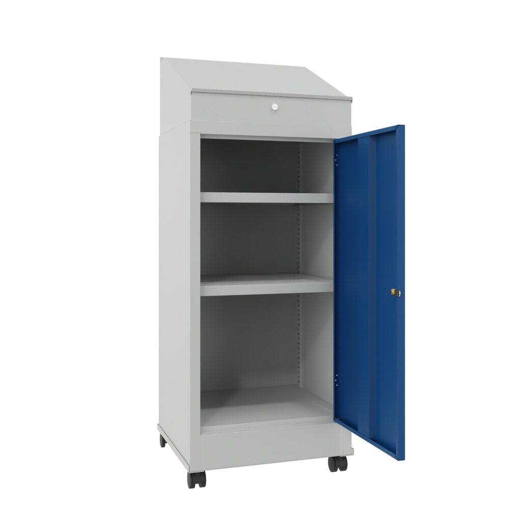 Immagine del prodotto n. 2: Leggio industriale PAVOY, mobile, HxBxT 1.330 x 500 x 500 mm, 2 ripiani, grigio chiaro, blu genziana