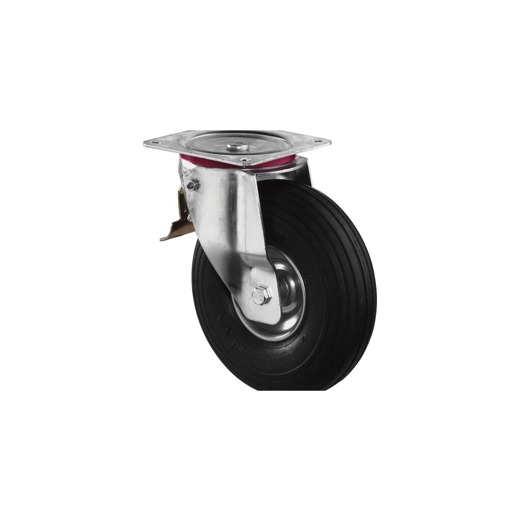 Pneumatico, rullo orientabile con freno di stazionamento, profilo scanalato, cuscinetto a rulli, Ø x larghezza 200 x 50 mm, portata 75 kg Immagine del prodotto: Pneumatico, rullo orientabile con freno di stazionamento, profilo scanalato, cuscinetto a rulli, Ø x larghezza 200 x 50 mm, portata 75 kg