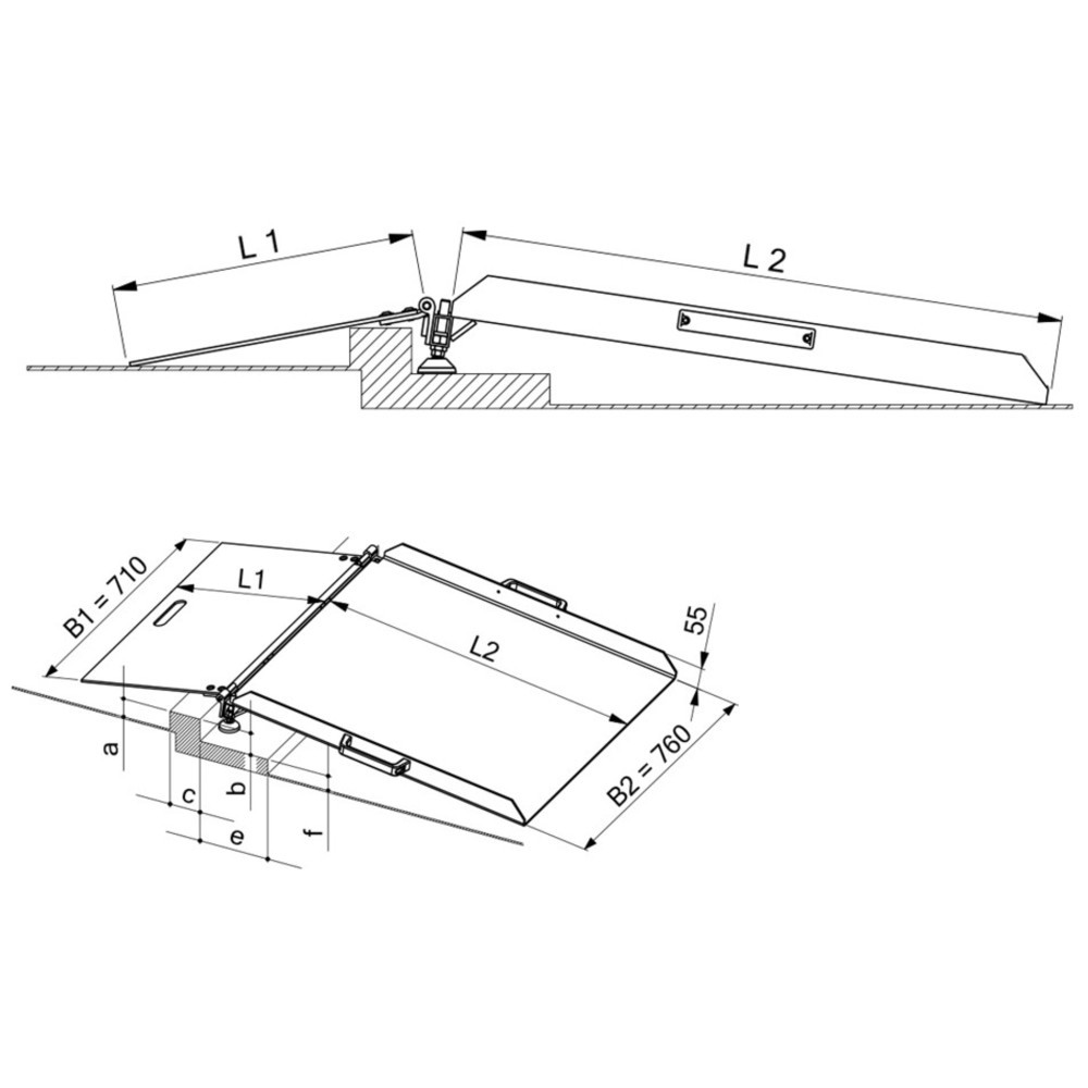 Immagine del prodotto n. 3: Ponte per soglie, regolabile in altezza, portata 300 kg, dislivello 125 - 190 mm