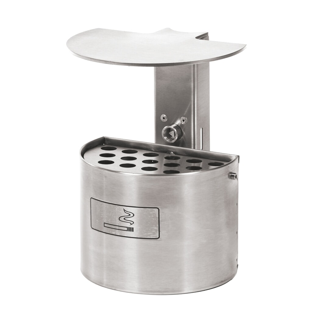 RENNER Posacenere da parete rotondo, con cofano di copertura, senza paletto, in acciaio inox, 2 litri Immagine del prodotto: RENNER Posacenere da parete rotondo, con cofano di copertura, senza paletto, in acciaio inox, 2 litri