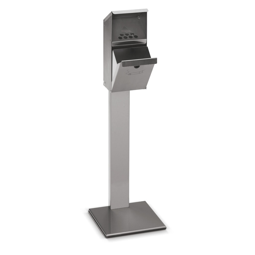 Posacenere in acciaio inox VAR®, modello a colonna, con tettuccio protettivo Immagine del prodotto: Posacenere in acciaio inox VAR®, modello a colonna, con tettuccio protettivo