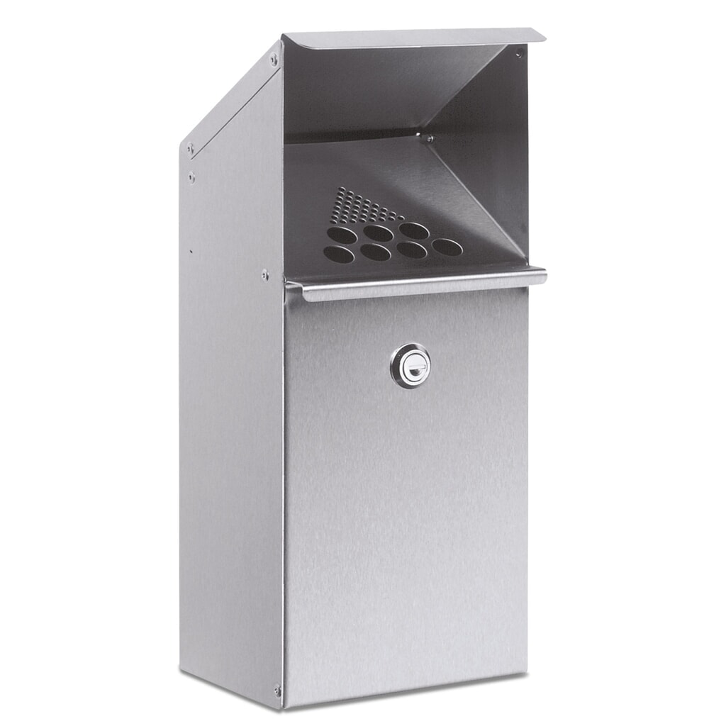 Posacenere in acciaio inox VAR®, modello da parete, con tettuccio protettivo Immagine del prodotto: Posacenere in acciaio inox VAR®, modello da parete, con tettuccio protettivo