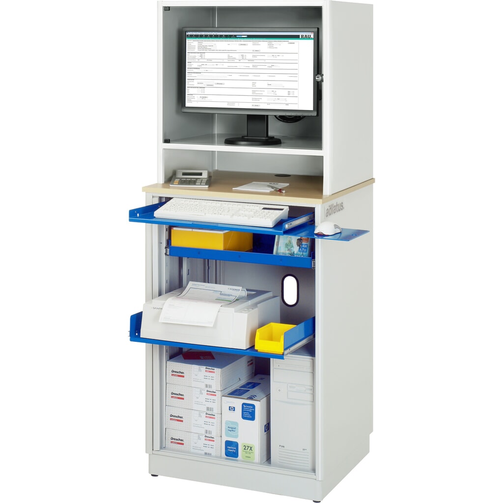 Immagine del prodotto: Postazione computer RAU, ripiano estraibile per tastiera, 1 cassetto, fisso