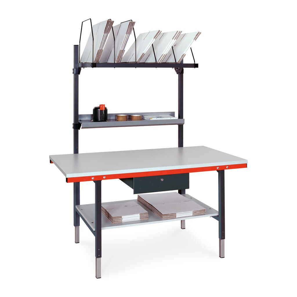 Immagine del prodotto: Rocholz tavolo di confezionamento regolabile manualmente in altezza SYSTEM 2000, pacchetto completo con cassetto e doppio fondo, AxLxP 690-960 x 1.600 x 800 mm