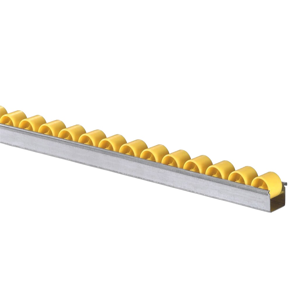 Profilo a U con rullini, bordo rulli normale, passo 100 mm, portata per rullo 6 kg Immagine del prodotto: Profilo a U con rullini, bordo rulli normale, passo 100 mm, portata per rullo 6 kg