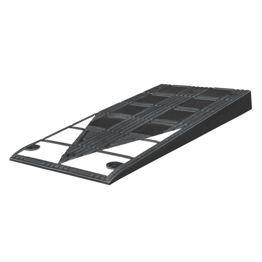 Immagine del prodotto: Rampa per cordolo MORAVIA in caucciù vulcanizzato, LxAxP 450 x 75 x 1.000 mm, nero-bianco, incl. materiale di fissaggio