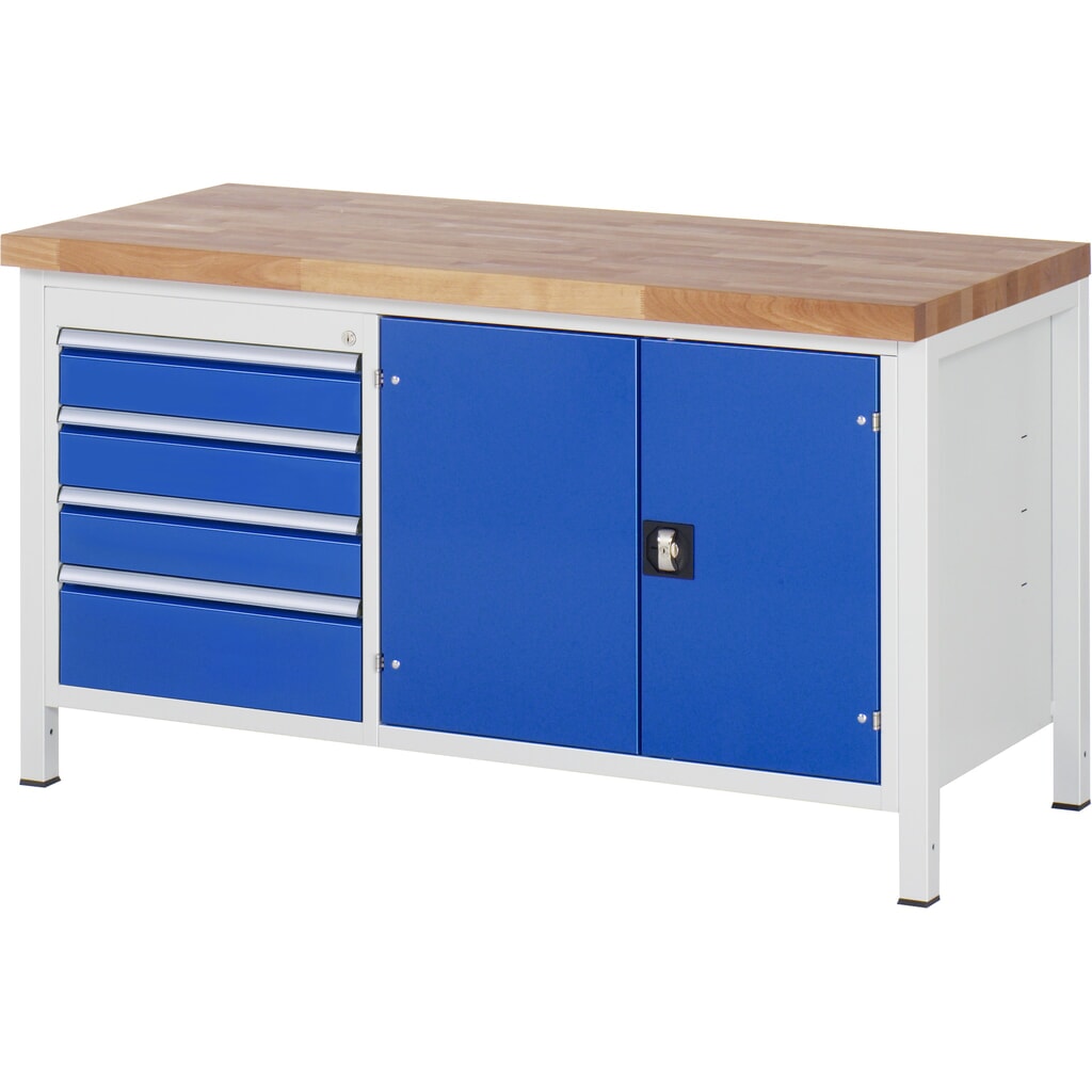 Immagine del prodotto n. 1: RAU Banco da lavoro Serie 8000, HxLxP 840-1.040 x 1.500 x 700 mm, 1 contenitore doppio nella base, con 4 cassetti e 1 vano porta-attrezzi