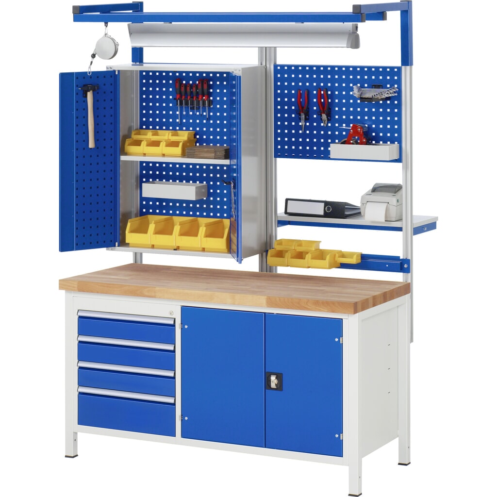 Immagine del prodotto n. 7: Banco da lavoro RAU serie 8000, 1 contenitore doppio, 1 piano di appoggio, 1 anta a doppio battente, HxLxP 840-1.040 x 1.500 x 700 mm, 3 cassetti estraibili al 90%