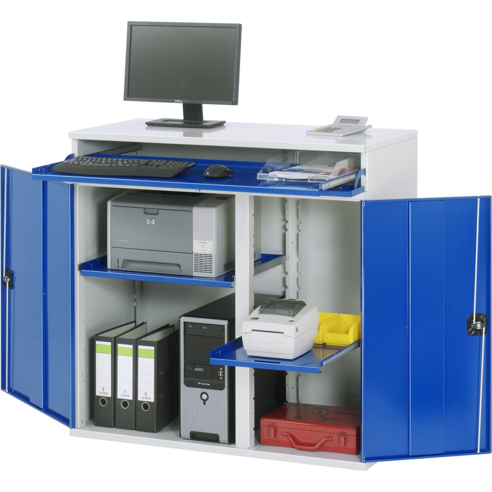 Immagine del prodotto n. 1: RAU Armadio per computer, HxLxP 1.060 x 1.100 x 520 mm, con 2 ante a battente, ripiano estraibile per tastiera e set di ruote