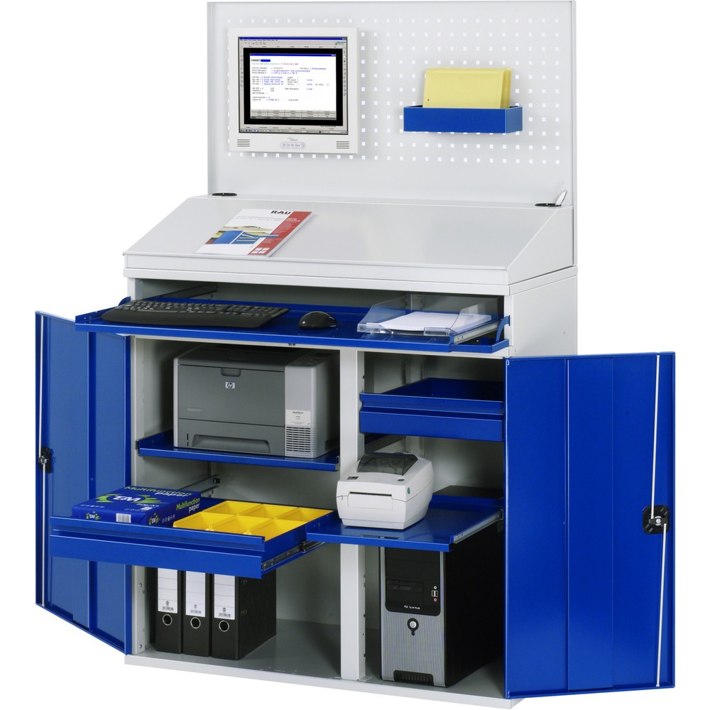 Immagine del prodotto n. 1: RAU Armadio per computer, HxLxP 1.770 x 1.100 x 520 mm, con 2 ante a battente, ripiano estraibile per tastiera, 1 cassetto e set di ruote