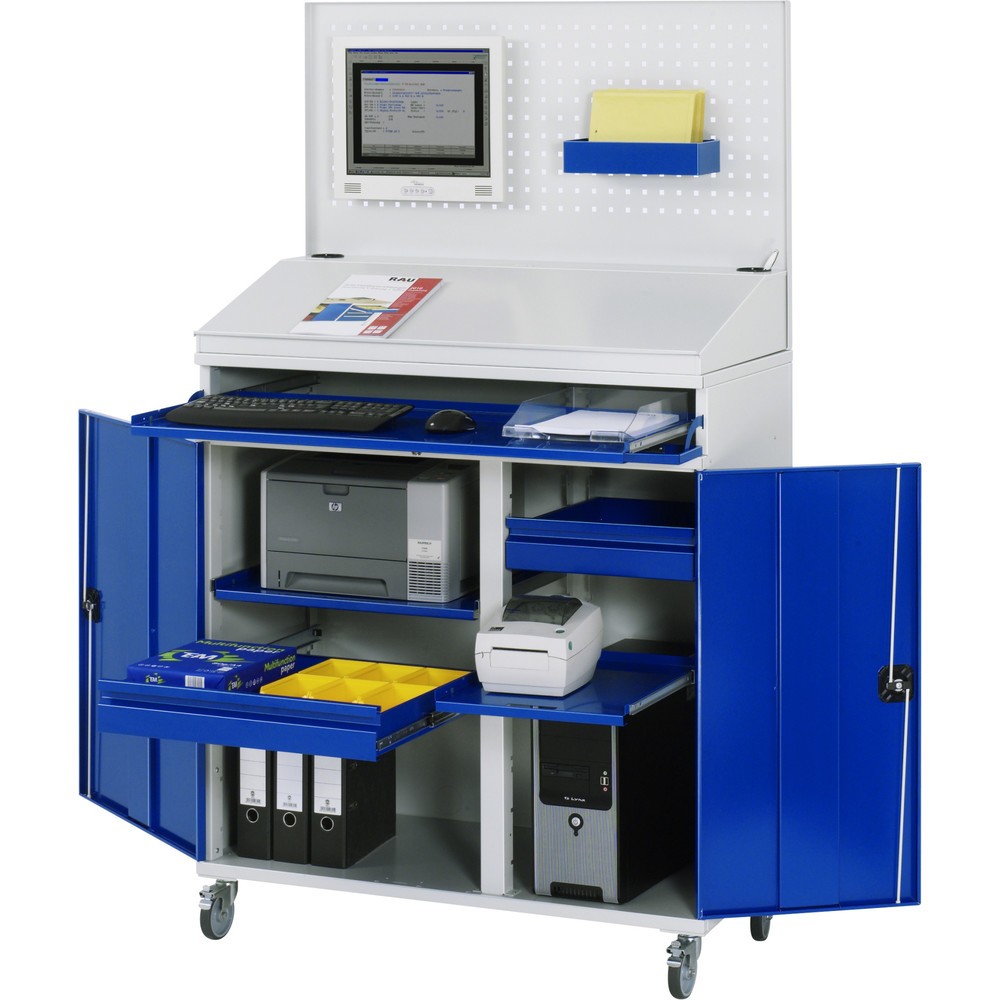 Immagine del prodotto n. 1: RAU Armadio per computer, HxLxP 1.895 x 1.100 x 520 mm, con 2 ante a battente, ripiano estraibile per tastiera, 1 cassetto e set di ruote