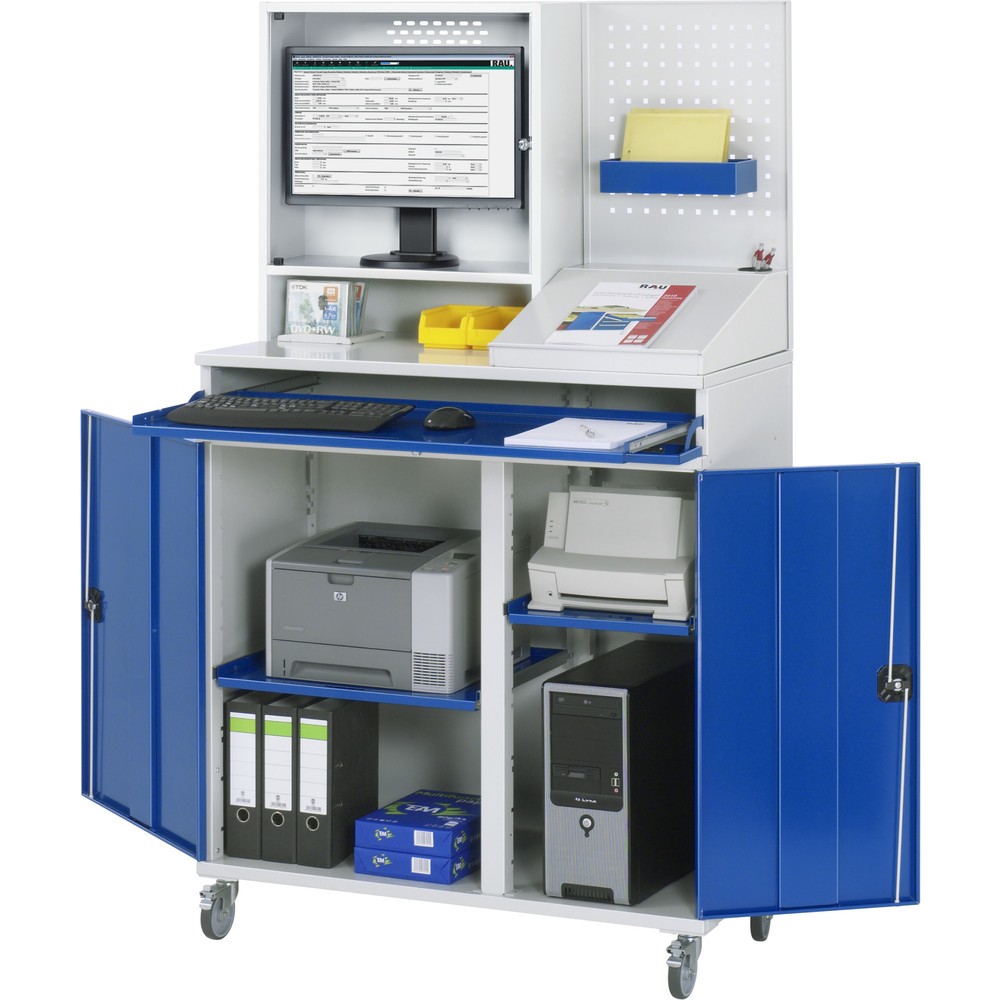 Immagine del prodotto n. 2: Armadio per computer RAU mobile, ripiano estraibile per tastiera, doppia anta a battente, parete posteriore con piastra forata, numero di cassetti x H x B: 1 x 80 x 1.020 mm