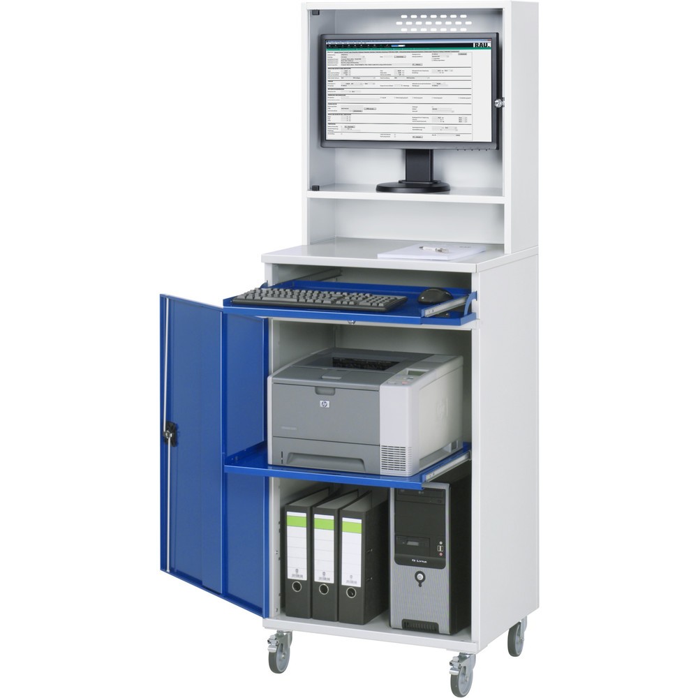 Immagine del prodotto n. 1: RAU Armadio per computer, HxLxP 1.895 x 650 x 520 mm, con 1 anta a battente, ripiano estraibile per tastiera e alloggiamento monitor